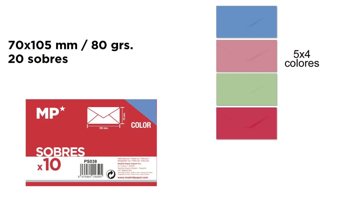 Sobre De Color 70mmX105mm Marca Madrid Papel Color Variado (MP)1