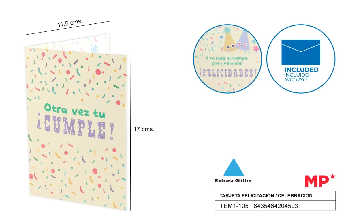 Tarjeta Felicitación / Cumpleaño Confeti 11.5 X 17 Cm1