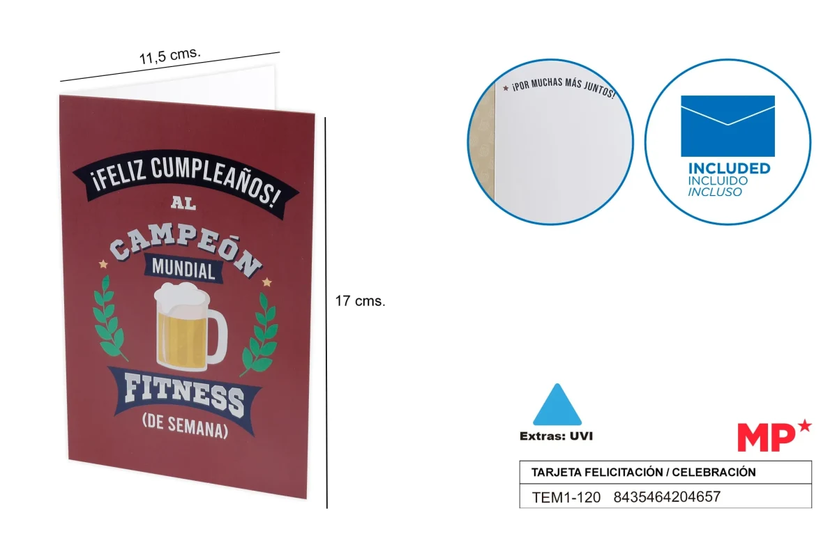 Tarjeta Felicitación / Cumpleaño Cerveza 11.5 X 17 Cm1