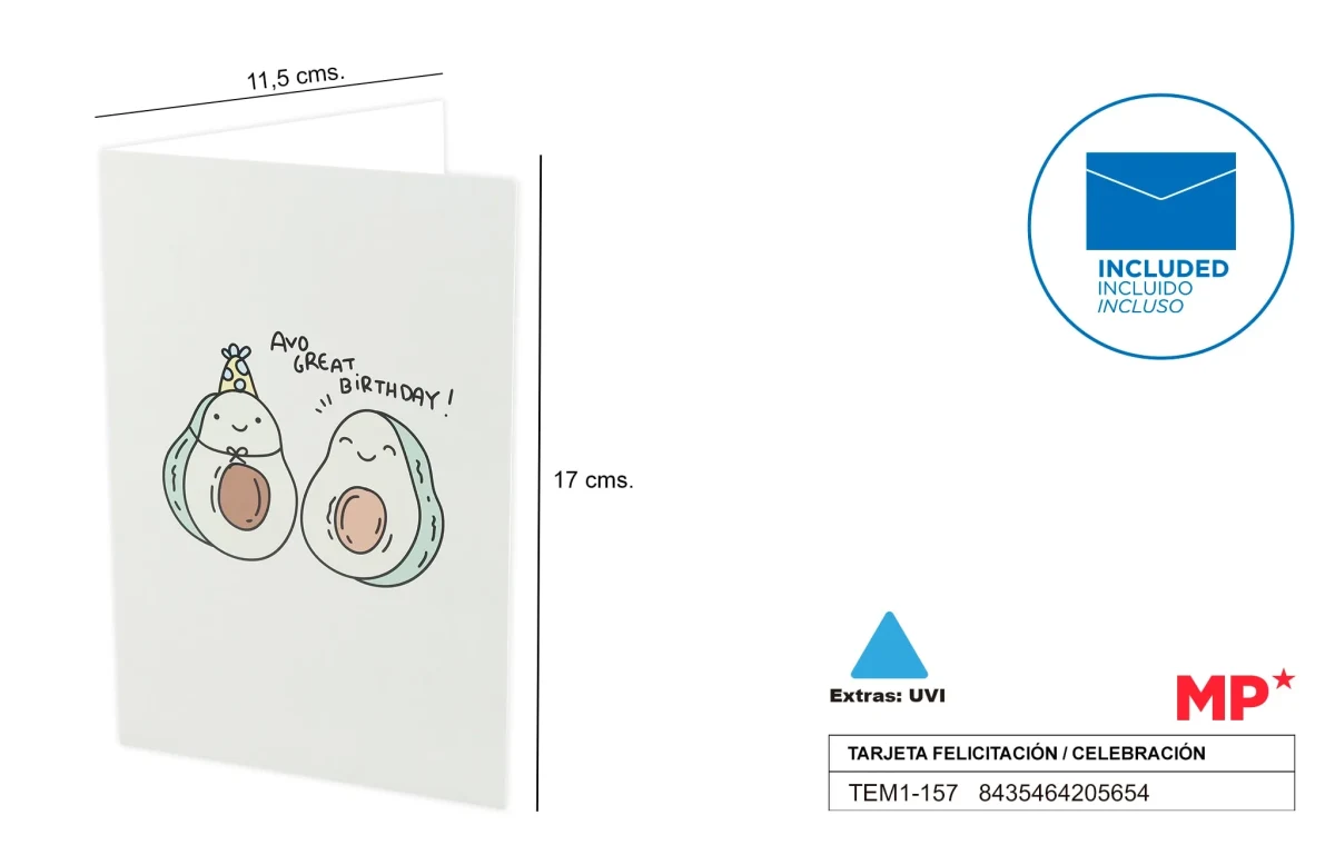 Tarjeta Felicitación / Cumpleaño Avocado 11.5 X 17 Cm1