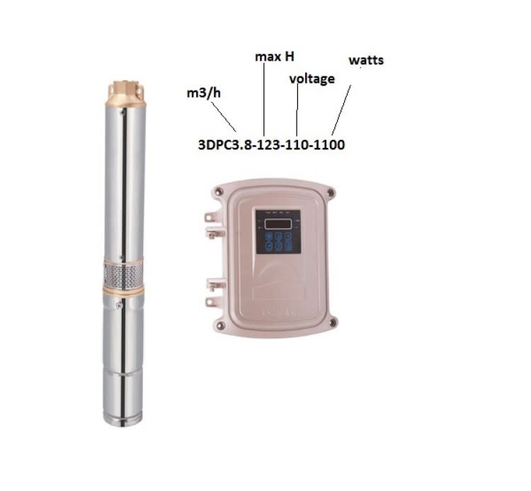 Bomba Solar Pozo Profundo 3,8m3/h H123m c/Controlador4