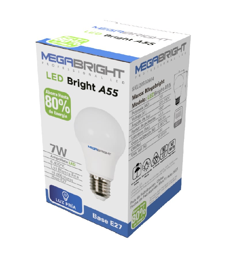 Ampolleta Led Bright A55 220-240V 7W6