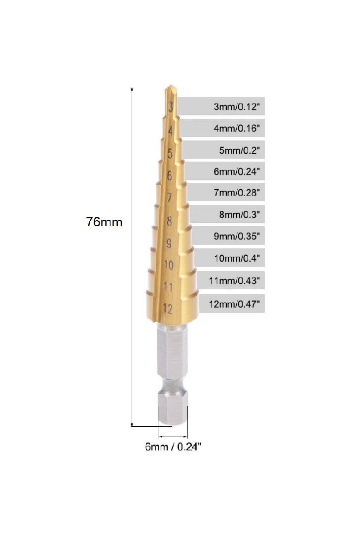 Broca Escalonada Titanio Paso HSS 3-12mm2
