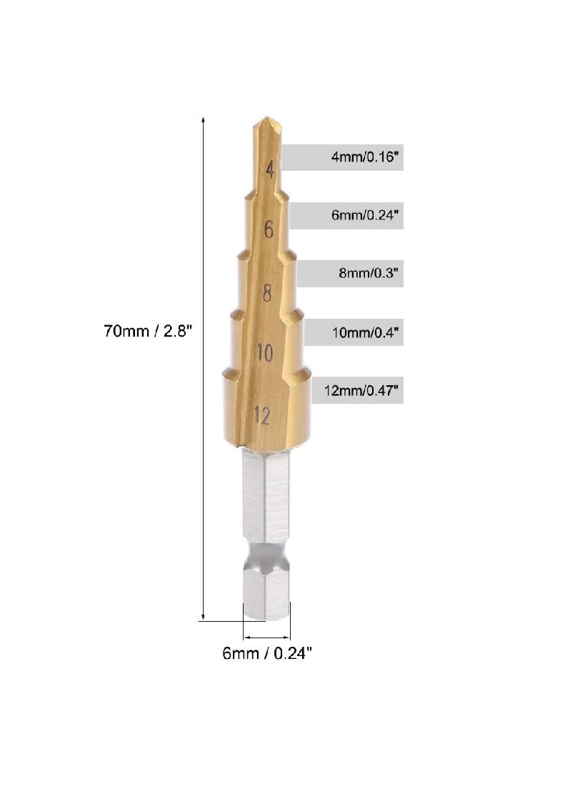 Broca Escalonada Titanio Paso HSS 4-12mm2