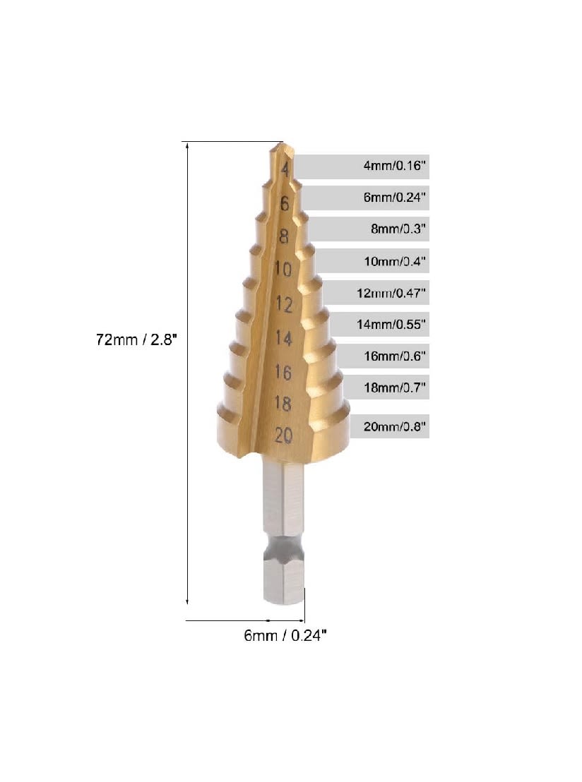 Broca Escalonada Titanio Paso HSS 4-20mm2