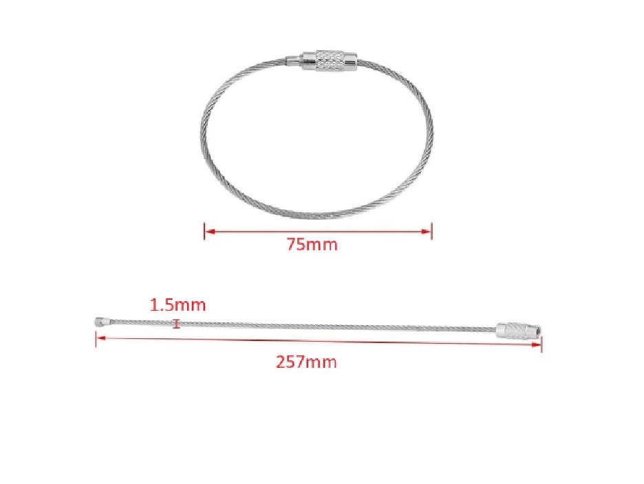 Cable Llavero Acero Inoxidable Seguro 75mm Plateado3
