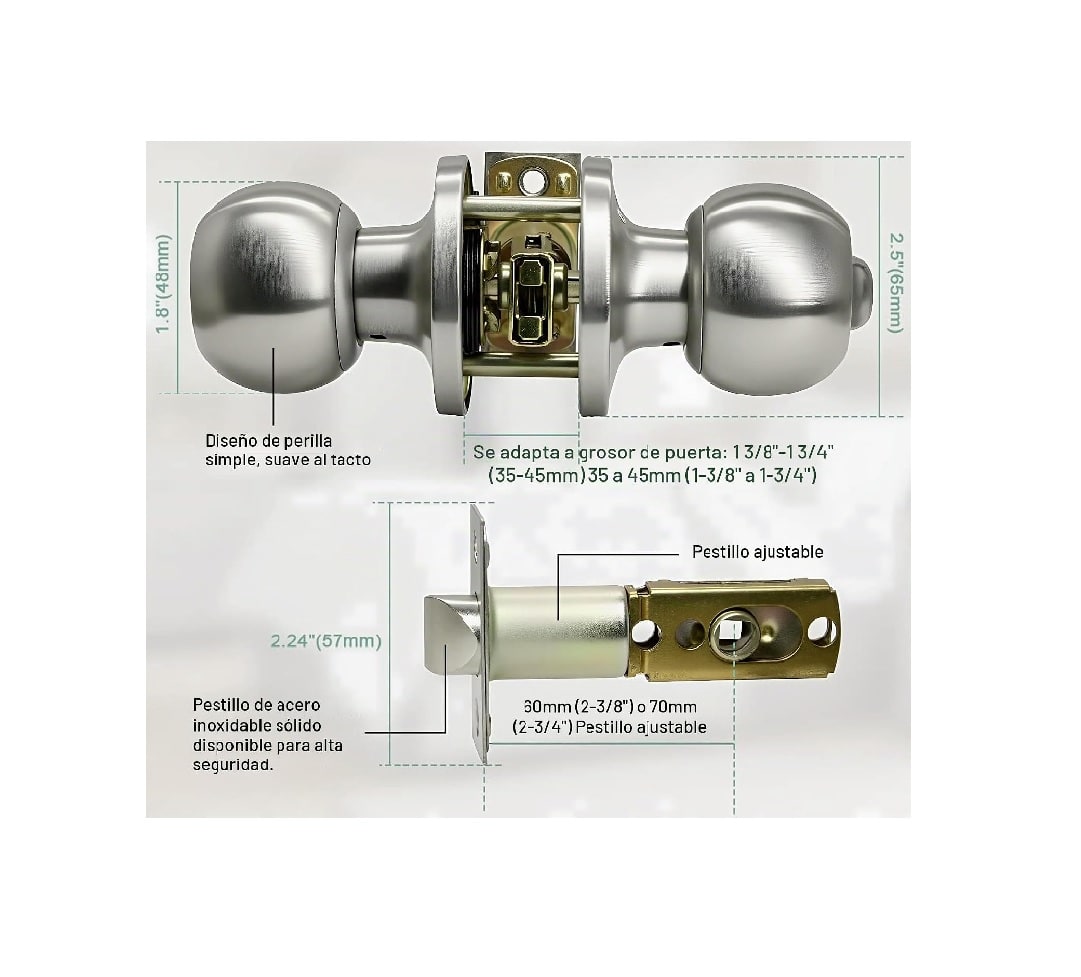 Cerradura Pomo Chapa De Casa Dormitorio / Baño Inox.4