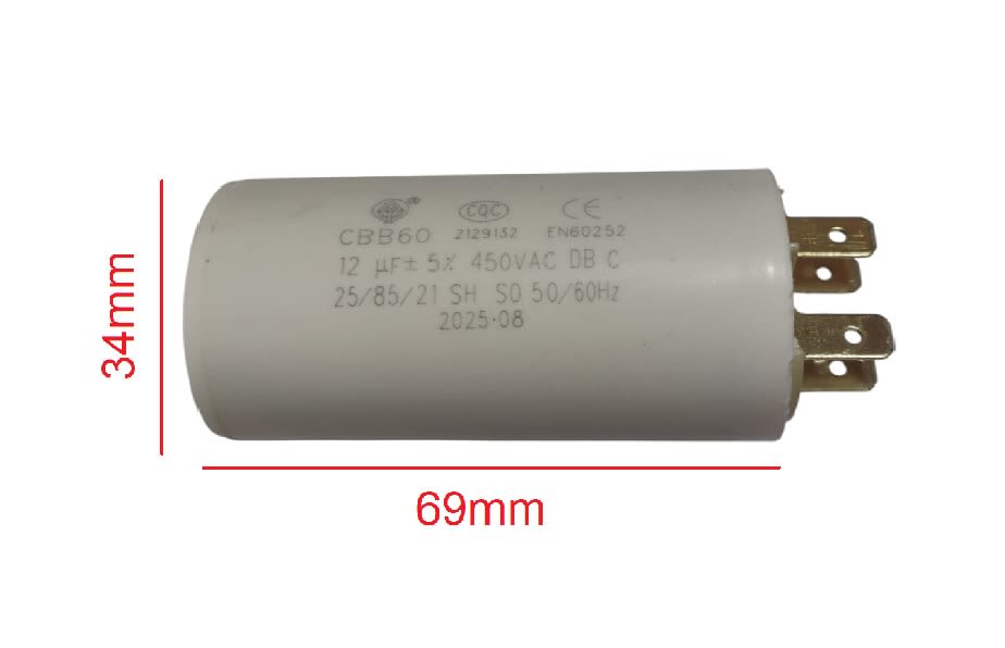 Condensador Cilíndrico CBB60 12uF 450VAC 50/60Hz3