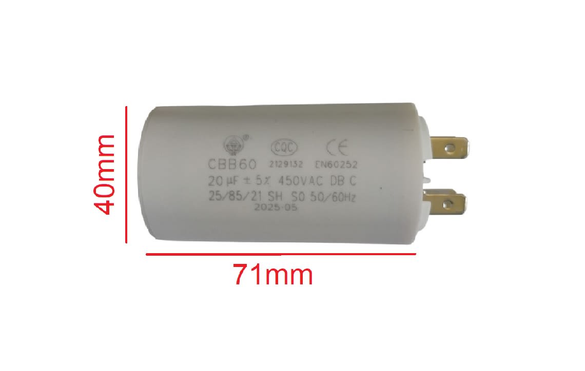 Condensador Cilíndrico CBB 60 20uF 450VAC 50/60Hz3