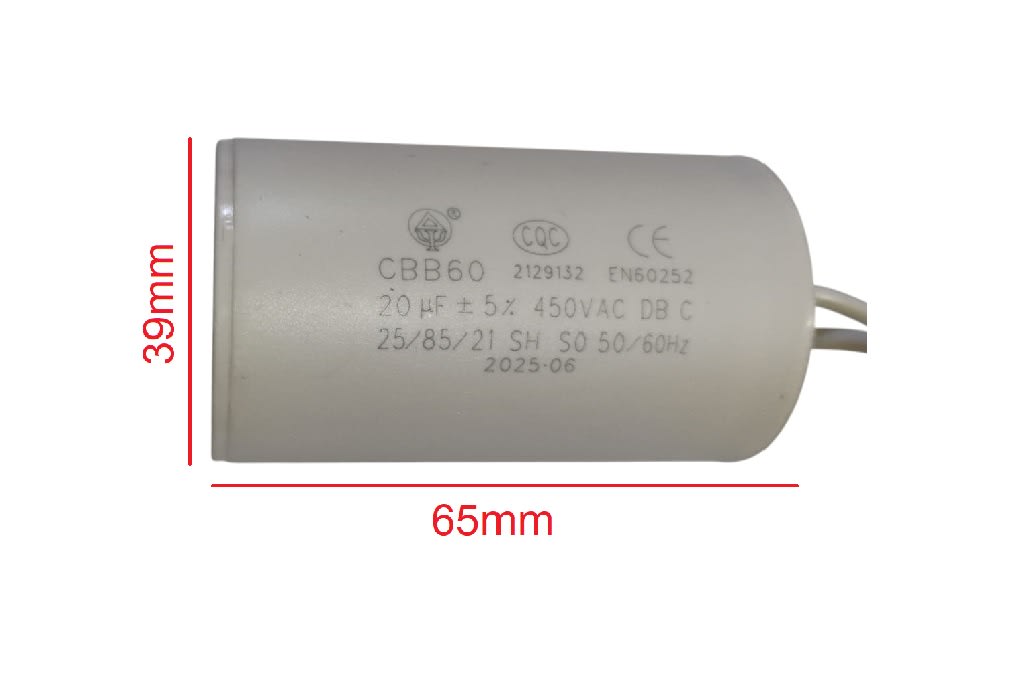 Condensador Cilíndrico CBB60 20uF 450VAC 50/60Hz3