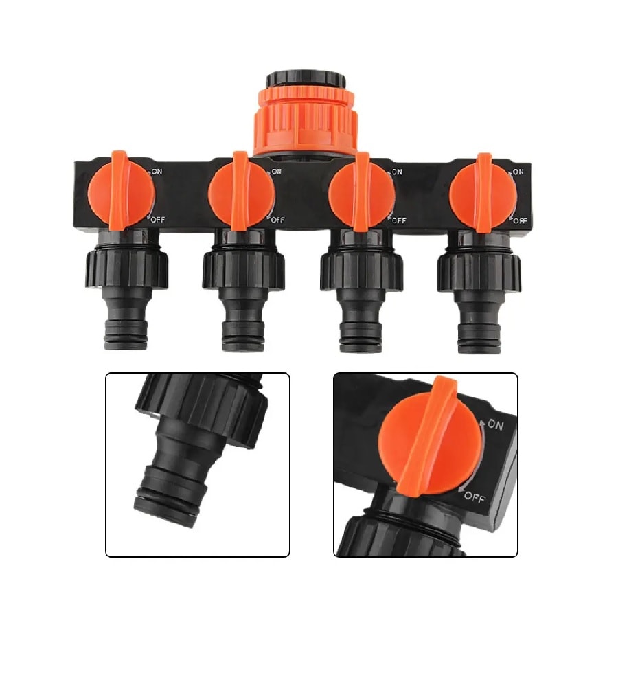 Conector Adaptador Riego Jardín Divisor Manguera 4 Vías Naranja4
