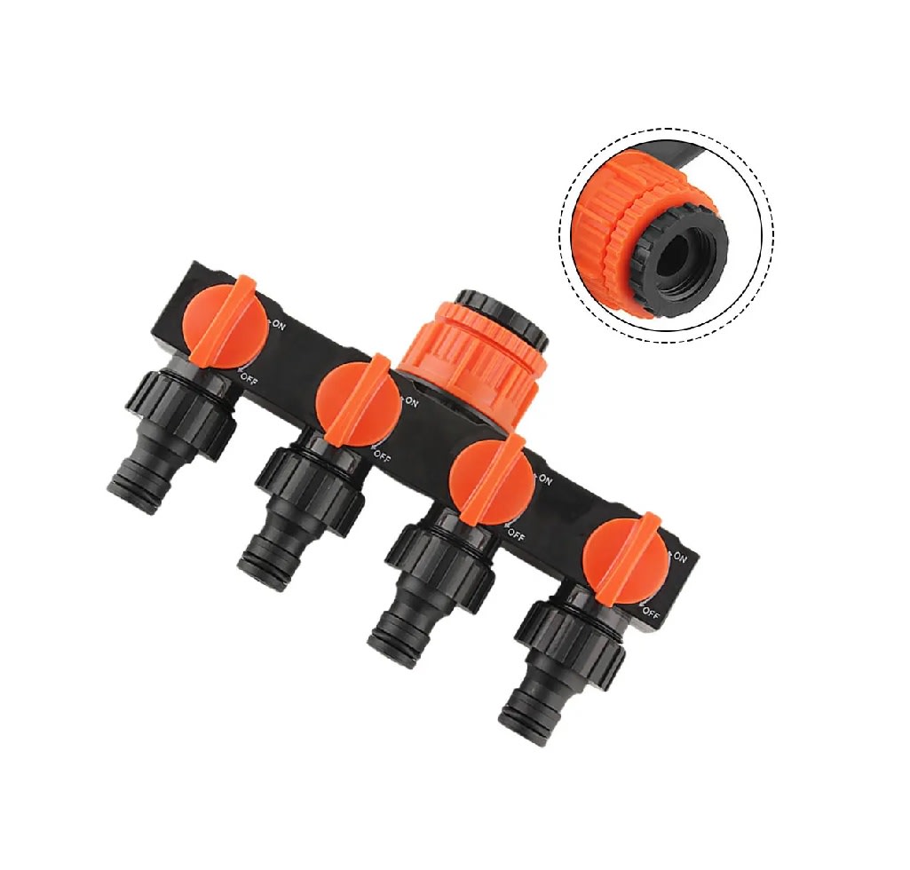 Conector Adaptador Riego Jardín Divisor Manguera 4 Vías Naranja5
