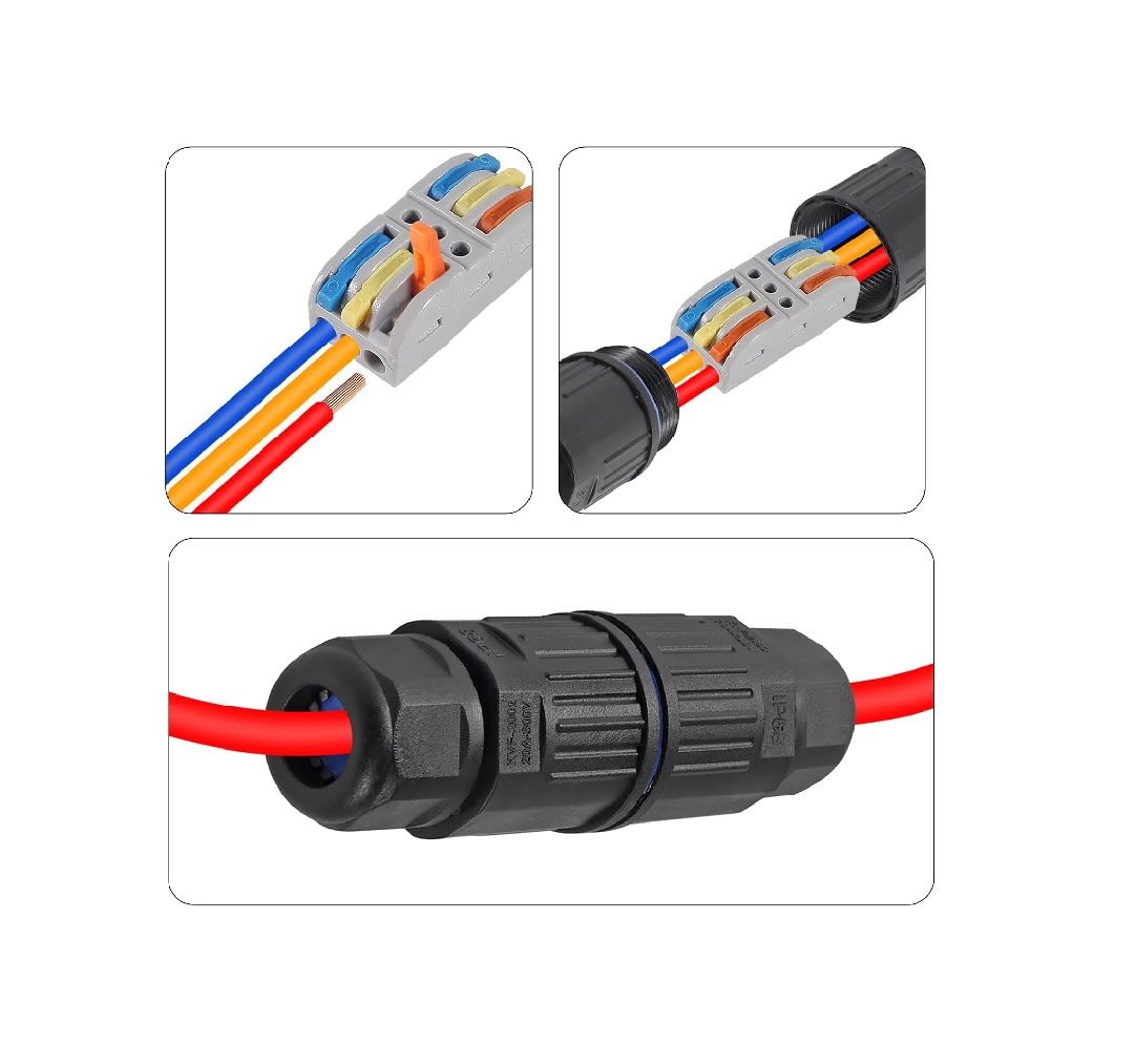 Conector de Cable Impermeable IP68 3 Vías para Exteriores X 2 Unid.5