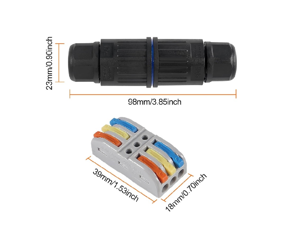 Conector de Cable Impermeable IP68 3 Vías para Exteriores X 2 Unid.4