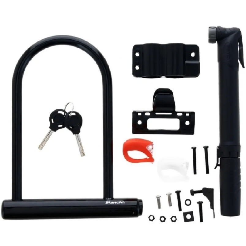 KIT URBANO BIANCHI BOMBIN RESINA + CANDADO U-LOCK + LUCES DE SILICONA 6