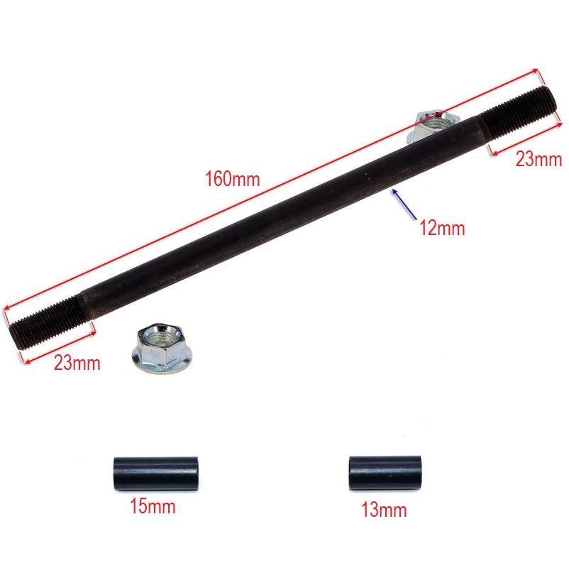 Eje Rueda 160x12mm c/Tuercas y Separadores Mini Moto Cross1