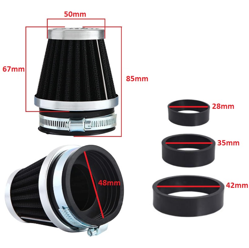 Filtro Aire DI-28-50mm Aluminio Plateado Adaptable3