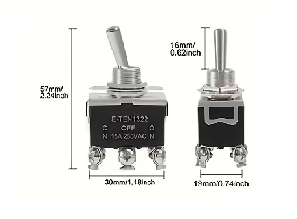 Interruptor Palanca On-Off-On 6P 15A 250V E-TEN13223