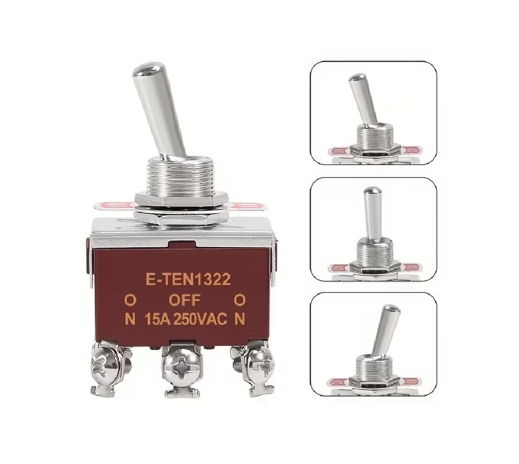 Interruptor Palanca On-Off-On 6P 15A 250Vac N E-TEN13223