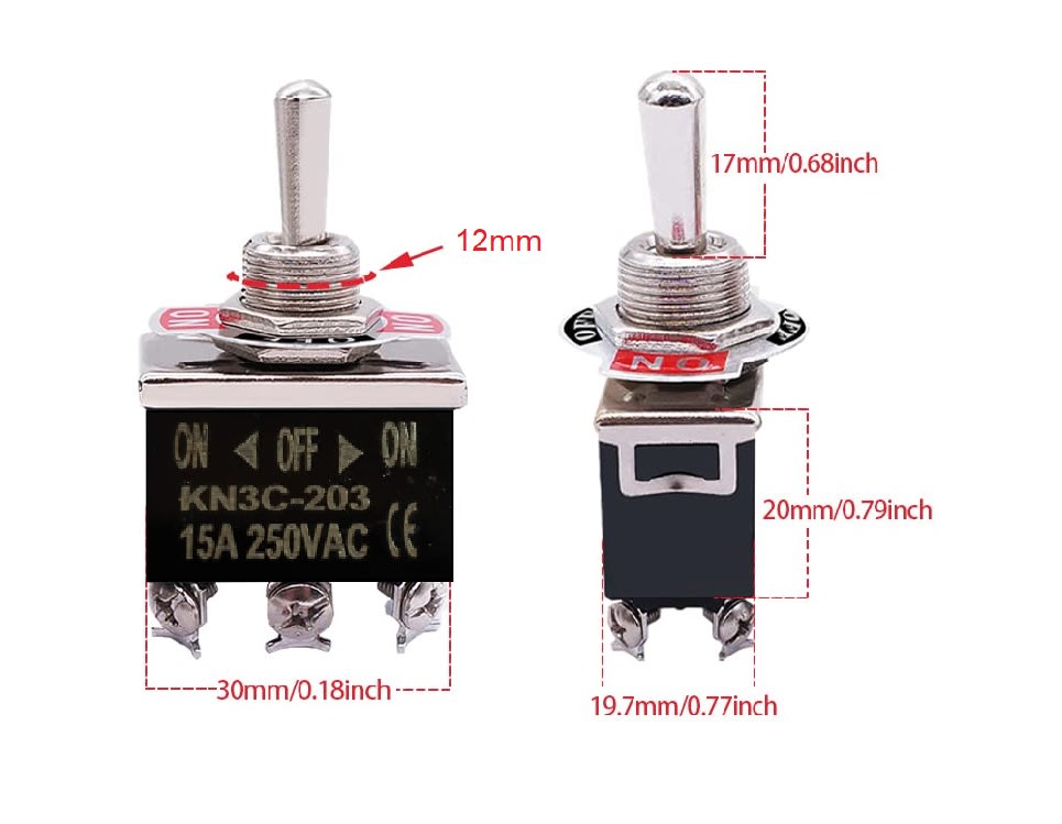 Interruptor Palanca On-Off-On 6P 15A 250V3