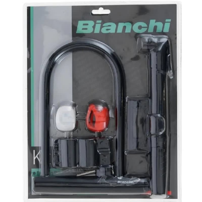 KIT URBANO BIANCHI BOMBIN RESINA + CANDADO U-LOCK + LUCES DE SILICONA2