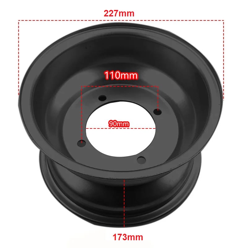 Llanta 08D 4P110 DI-90 173AN x 227AL Negro Trasera3