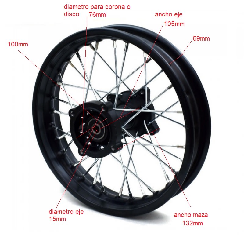 Llanta 14D 1.85-14 eje 15mm Trasera Moto1