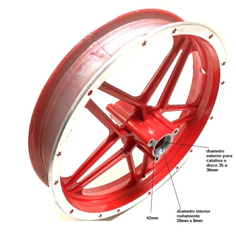 Llanta 10D 2.50-10 Alumino Mini Moto Cross 49cc Trasera Rojo2