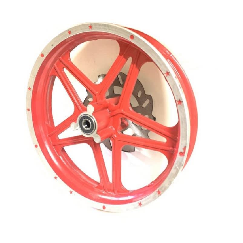 Llanta 10D 2.50-10 Alumio con Disco Freno Mini Moto Cross 49cc Rojo Delantera1