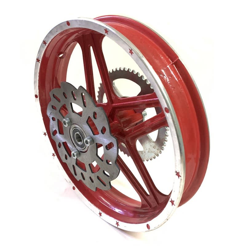 Llanta 10D 2.50-10 Alum con Catalina y disco freno mini moto cros 49cc Roja Trasera1