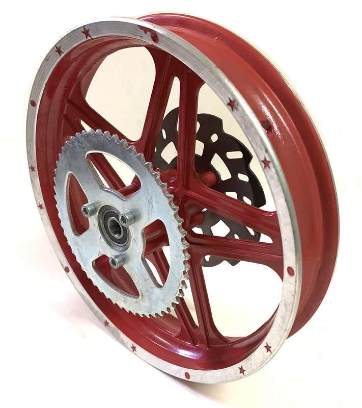 Llanta 10D 2.50-10 Alum con Catalina y disco freno mini moto cros 49cc Roja Trasera4