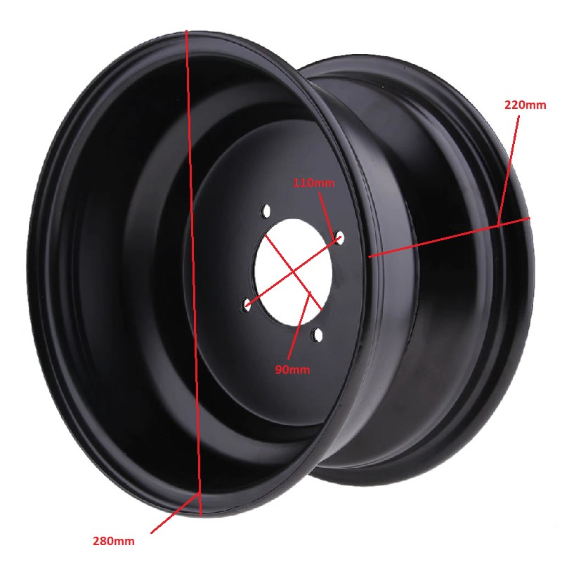 Llanta 10D 4P110 DI-90 220AN x 280AL Negro Trasera4