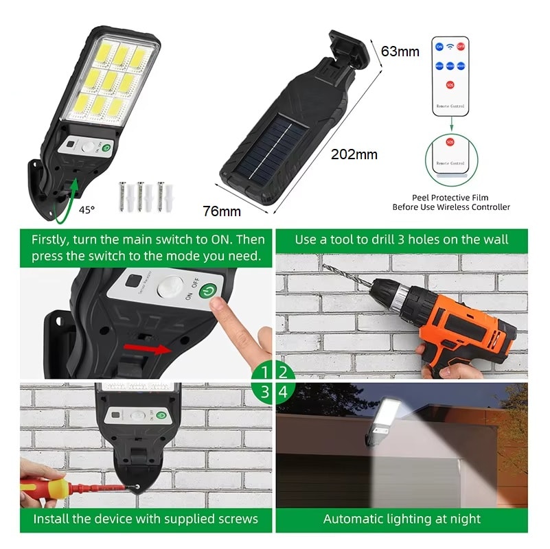 Luz Foco LED Solar de Pared con Movimiento para Exteriores4