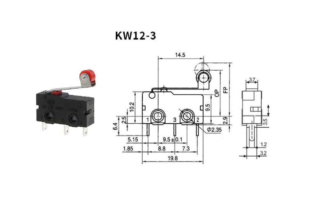 Micro Interruptor Limitador KW12-3 c/Palanca Rodillo Brazo x 2 Unid.6