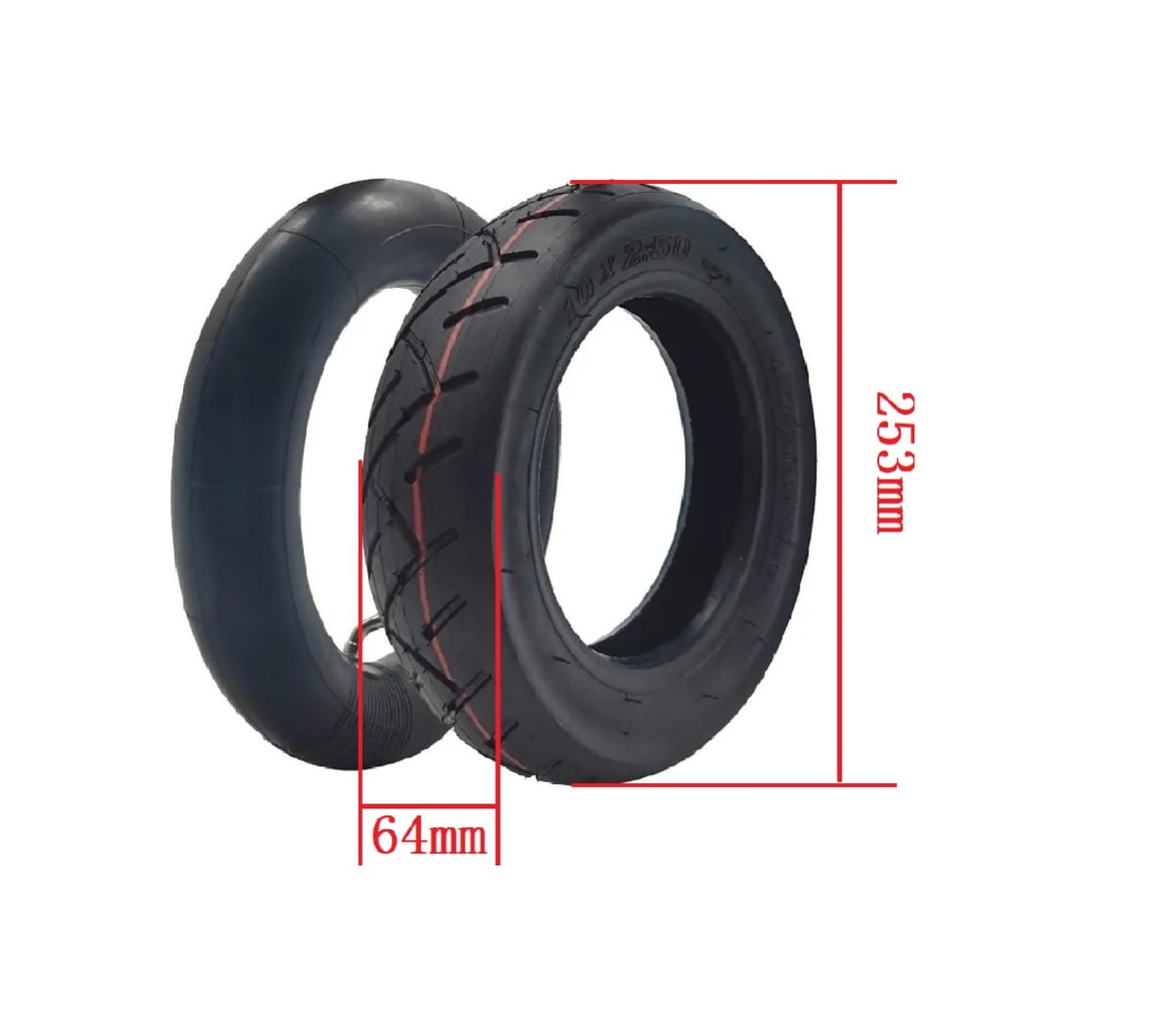 Neumático 10x2.50 4 Ply + Cámara Válvula Curva Para Scooter6