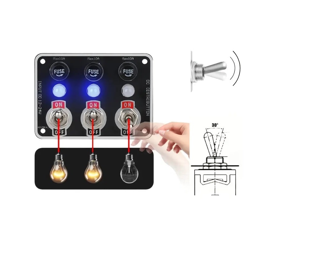 Panel de Interruptores Indicador LED y Portafusibles 3 Bandas5