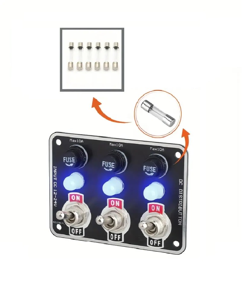 Panel de Interruptores Indicador LED y Portafusibles 3 Bandas4
