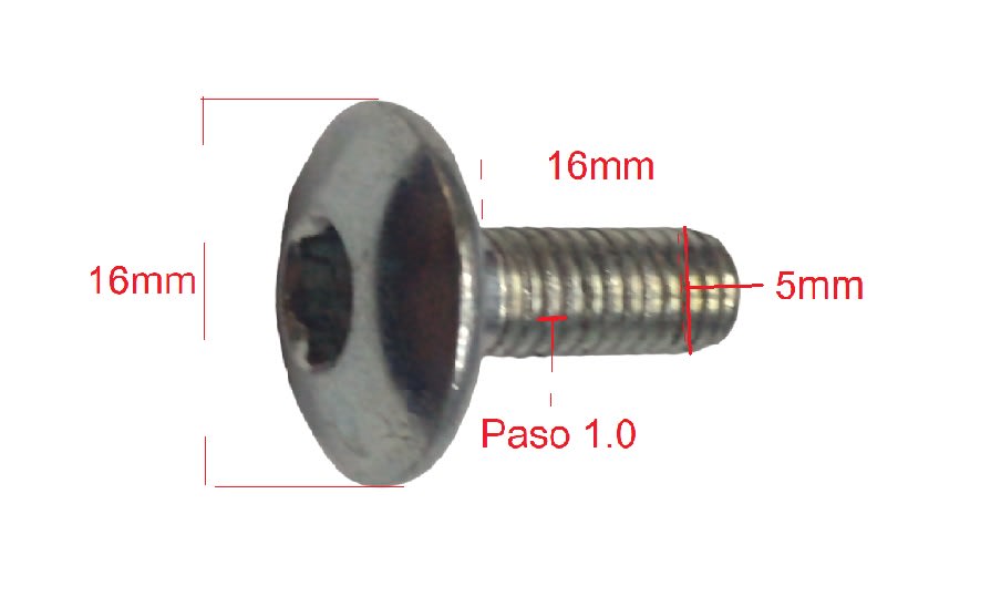 Perno Parker M5x16mm Paso 1.0 Cromado Cabeza Sombrero Redonda Plana7