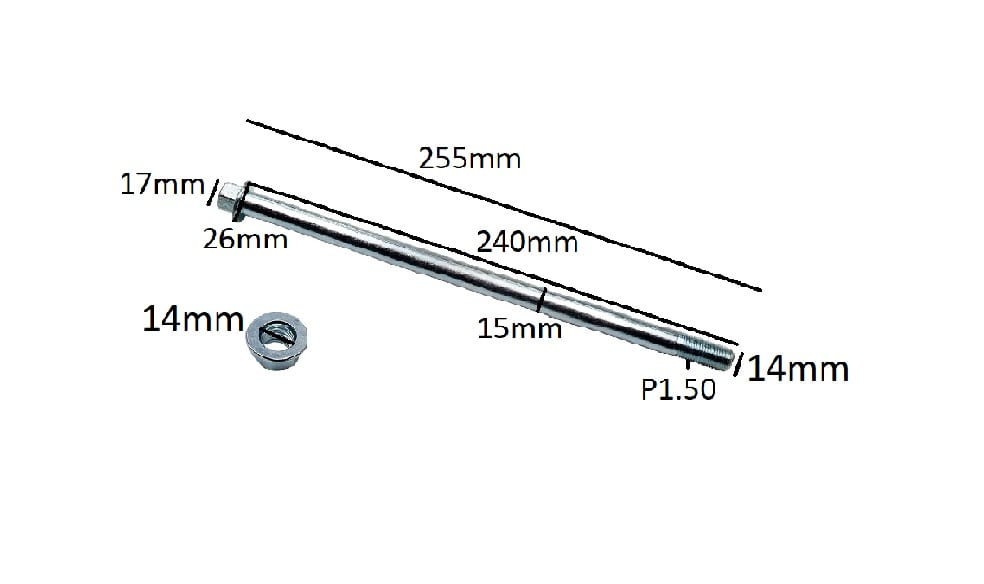 Perno Eje Rueda 15x255mm P1.50 c/Tuerca 3