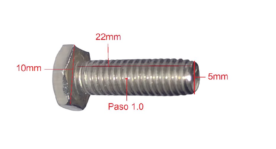 Perno Hexagonal M5 5x22mm Paso 1.0 Inox.6