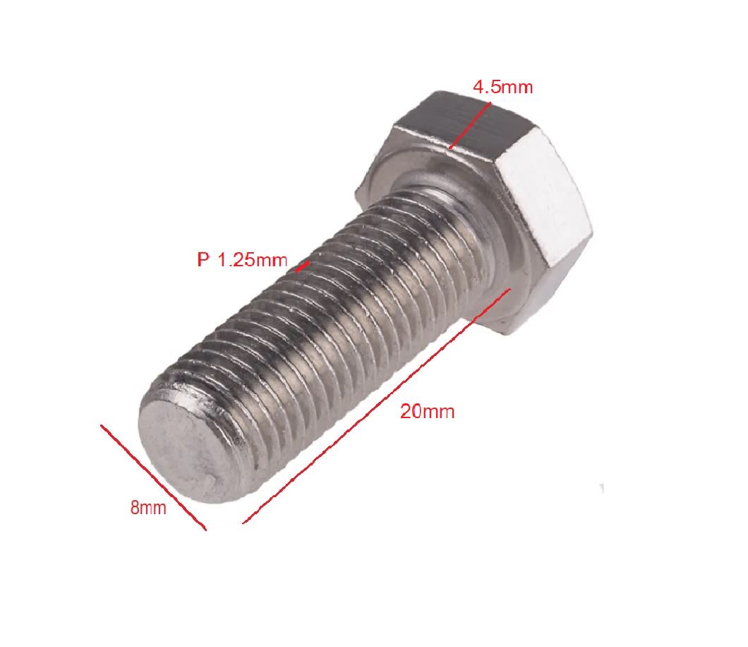 PERNO HEXAGONAL M8 8X20MM PASO 1.25 x 2 Unid.3