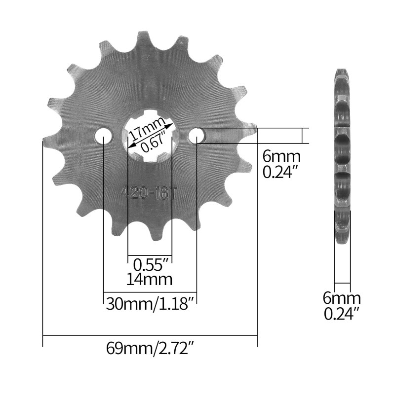 Piñon 420-16T P30 Eje 17mm Espesor 6mm Ataque2