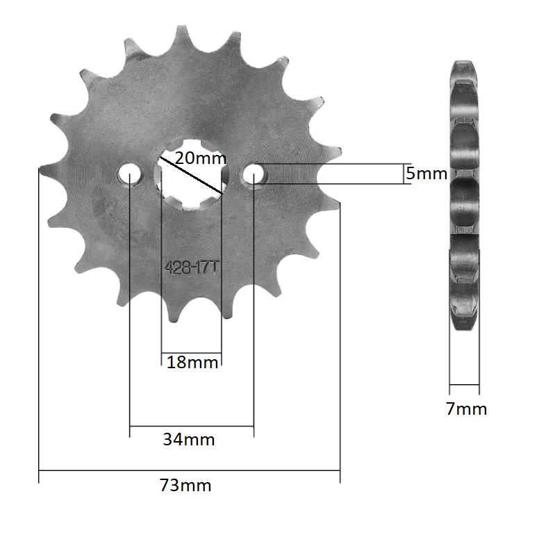 Piñon Ataque 428-17T 2P34 Eje 20mm 6 Estrías2