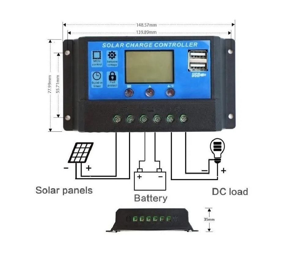 Regulador Controlador De Carga Solar Digital 20a 12/24v3