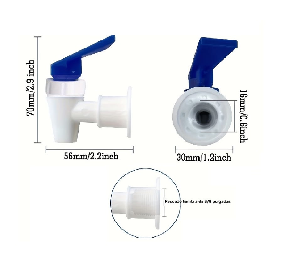 Repuesto Grifo Dispensador Agua Rosca Interna Blanco c/Azul3