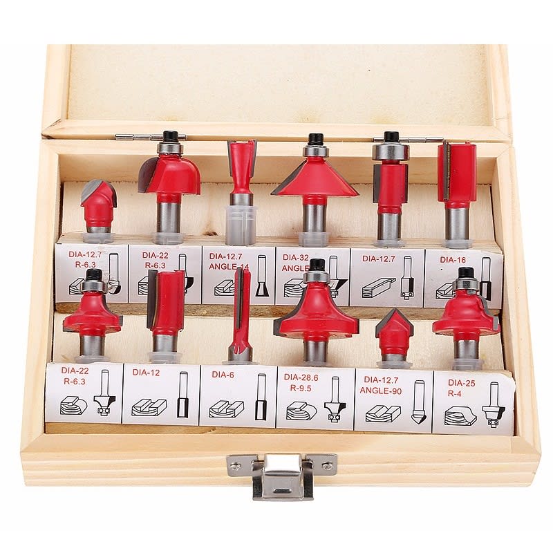 Set de 12 brocas de fresadora + caja de madera2