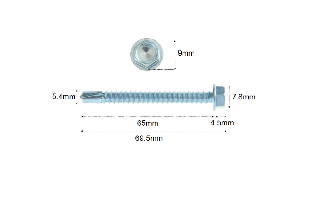 Tornillo Autoperforante Hexagonal 2 1/2'' x 12 mm C/Golilla x 5 Unid.9