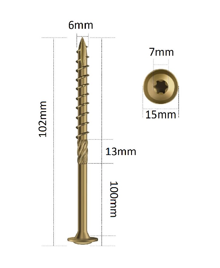 20 Tornillos Cabezal de Oblea para Madera M 6x100mm Zincado Amarillo4