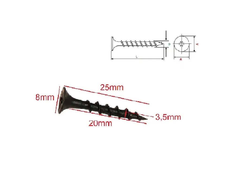 Tornillo Volcanita Punta Fina 3,5x25mm 5 Piezas2