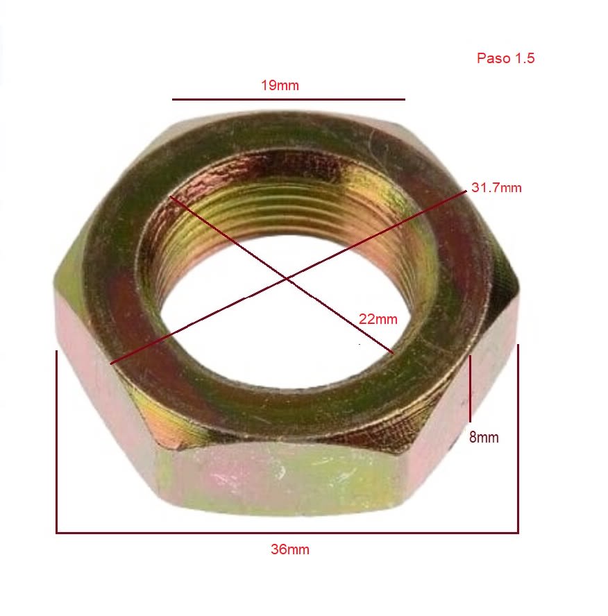 Tuerca de Husillo Hexagonal 22mm Paso 1.53